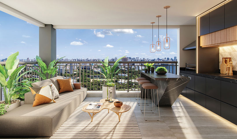 PERSPECTIVA ILUSTRADA DO TERRAÇO DO APTO. DE 132 M² COM SUGESTÃO DE DECORAÇÃO - TORRE D - FINAL 1