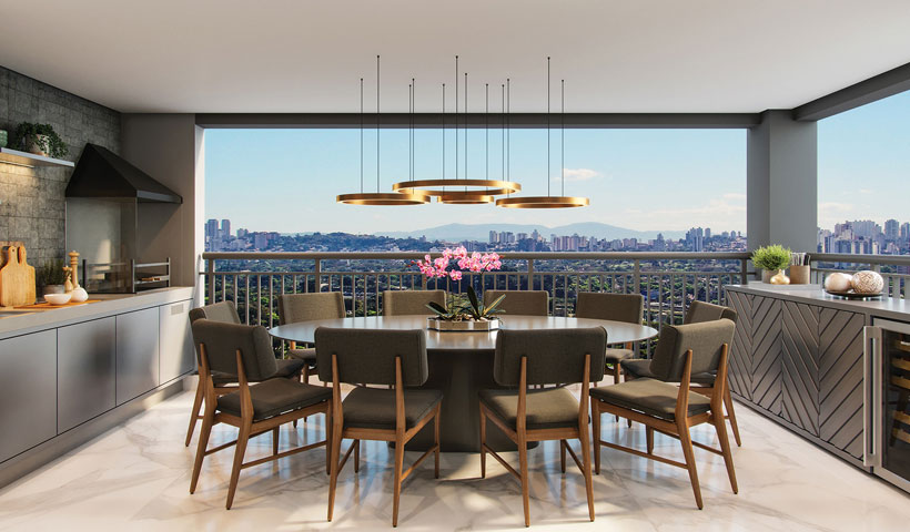 PERSPECTIVA ILUSTRADA DO TERRAÇO DO APTO. DE 152 M² COM SUGESTÃO DE DECORAÇÃO - TORRE B - FINAL 2